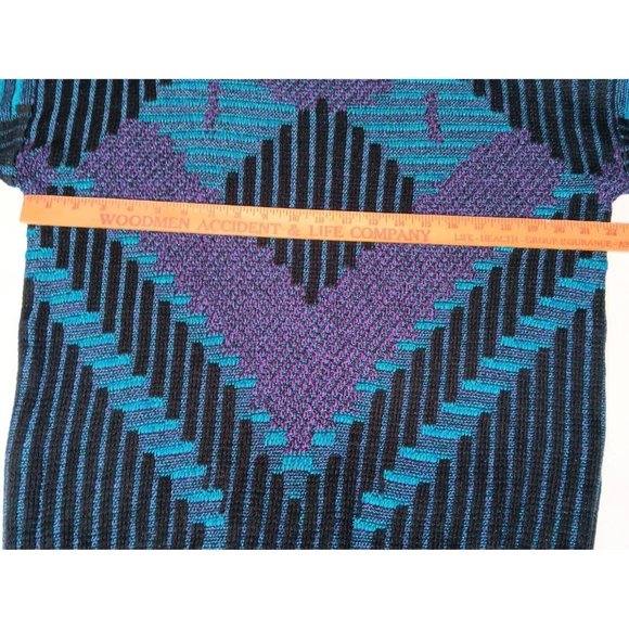 Vintage 90s Nuovo New Forces Large Sweater 3D Look Blue Black Purple Geometric - Picture 8 of 13